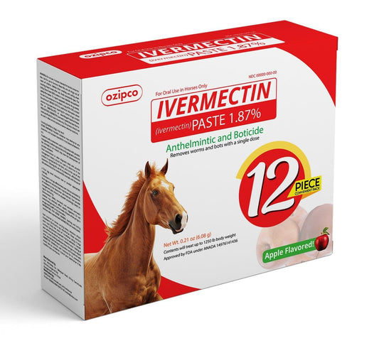 Ivermectin 1.87% Horse Paste – Apple Flavor 6.08g Tube - Deal for Horses Up to 1250 lbs (12 -Pack)